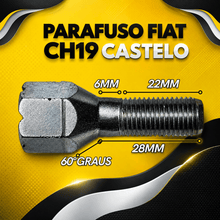 Carregar imagem no visualizador da galeria, Jogo 4 Parafusos Roda Fiat Castelo CH19 M12x1,25 Palio Uno Strada Siena Argo Cronos Mobi Punto Toro Liga Leve