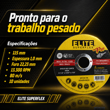 Carregar imagem no visualizador da galeria, Kit 10 Discos de Corte Elite Superflex Pro 115mm para Inox e Aço