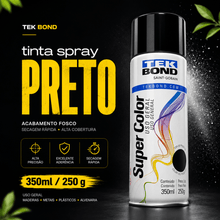 Carregar imagem no visualizador da galeria, Tinta Spray Preto Fosco Tekbond Uso Geral 350ml Multiuso