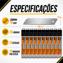 Carregar imagem no visualizador da galeria, Kit 200 Lâminas para Estilete 18mm Bestfer Aço Segmentada 7 Partes Corte Papelão EVA Papel Vinil Plástico Profissional