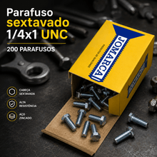 Carregar imagem no visualizador da galeria, Jogo 200 Parafusos Sextavados 1/4x1 Galvanizados Aço Zincado