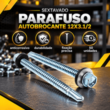 Carregar imagem no visualizador da galeria, Parafuso Autoperfurante 12x3.1/2 para Telhado 5,5x90mm Autobrocante Rosca Dupla com Vedação Caixa 50 Unidades
