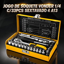 Carregar imagem no visualizador da galeria, Jogo Soquetes e Ponteiras Vonder 1/4 33 Peças com Catraca, Extensões e Maleta Metálica para Ferramentas e Manutenção Pro