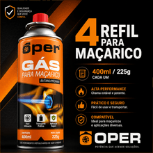 Carregar imagem no visualizador da galeria, Refil Gás Butano 400ml para Maçarico 225g Open 4un