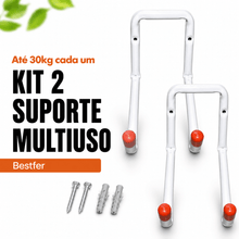 Carregar imagem no visualizador da galeria, Kit 2 Suportes Multiuso 30kg de Parede Organizador para Escada Mangueira Cadeira de Praia com Parafusos