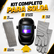 Carregar imagem no visualizador da galeria, Kit Solda Máscara Automática Autoescurecimento + Luva Raspa + 1 Esquadro Magnético + 10 Eletrodos