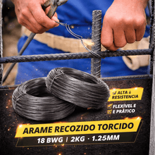 Carregar imagem no visualizador da galeria, Arame Recozido Torcido 18 BWG 2kg 2 Rolos 1,24mm