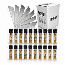 Carregar imagem no visualizador da galeria, Kit 200 Lâminas para Estilete 18mm Bestfer Aço Segmentada 7 Partes Corte Papelão EVA Papel Vinil Plástico Profissional