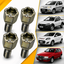 Carregar imagem no visualizador da galeria, Jogo 4 Parafusos Roda Fiat Castelo CH19 M12x1,25 Palio Uno Strada Siena Argo Cronos Mobi Punto Toro Liga Leve