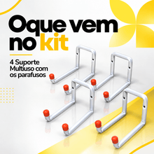Carregar imagem no visualizador da galeria, Kit 4 Suportes Multiuso de Parede Organizador para Escada Mangueira Cadeira de Praia com Parafusos