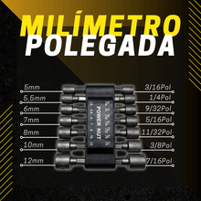 Carregar imagem no visualizador da galeria, Kit Soquete Canhão 1/4 Magnético 14 Peças Aço mm e Pol