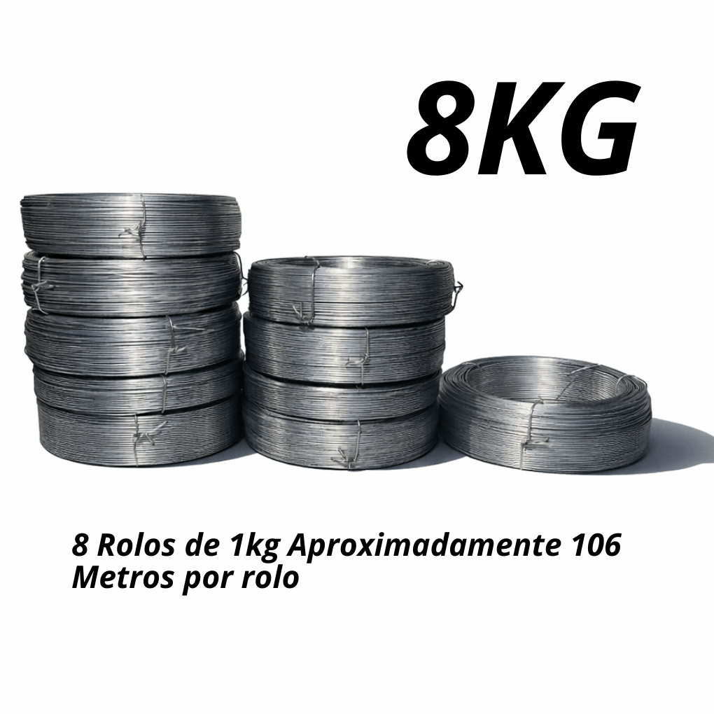 8 Arames Galvanizado 18 BWG Kit 8 Rolos 1kg Total 8kg 848m