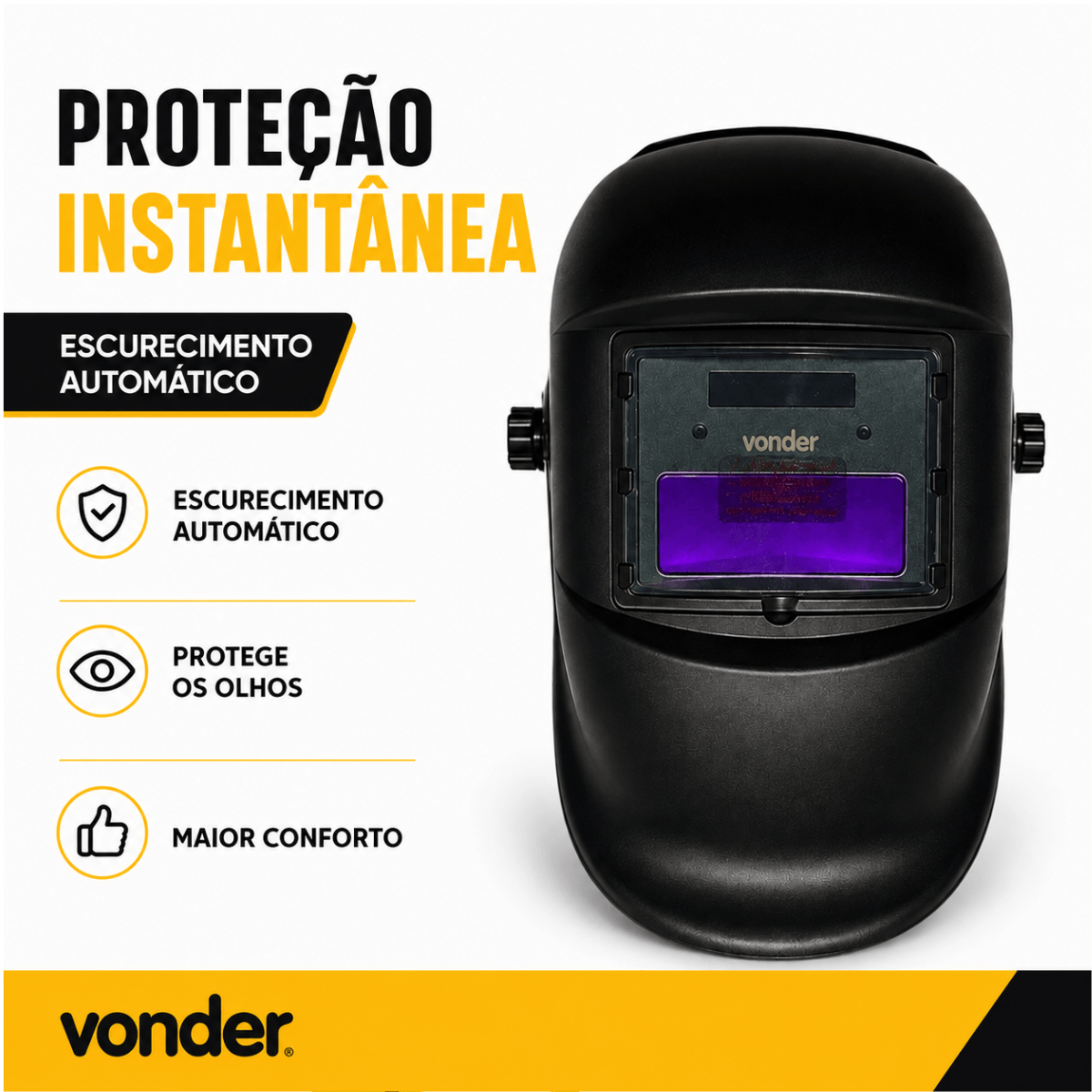 Máscara de Solda Automática Vonder Autoescurecimento Visor Escurecimento Automático Regulagem Ajustável