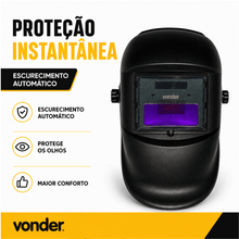 Carregar imagem no visualizador da galeria, Máscara de Solda Automática Vonder Autoescurecimento Visor Escurecimento Automático Regulagem Ajustável
