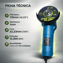 Carregar imagem no visualizador da galeria, Disco Corte Tyrolit One 115mm 4.1/2 Fino Aço Inox Kit 50
