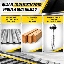 Carregar imagem no visualizador da galeria, Parafuso para Telha Ponta Agulha 5,5x63mm Rosca Hi-Lo com Arruela EPDM 100 Unidades
