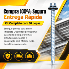 Carregar imagem no visualizador da galeria, Parafuso Autoperfurante 12x3.1/2 para Telhado 5,5x90mm Autobrocante Rosca Dupla com Vedação Caixa 50 Unidades
