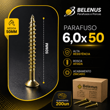 Carregar imagem no visualizador da galeria, Kit 200 Parafusos 6,0x50 Philips Belenus Madeira Bucha
