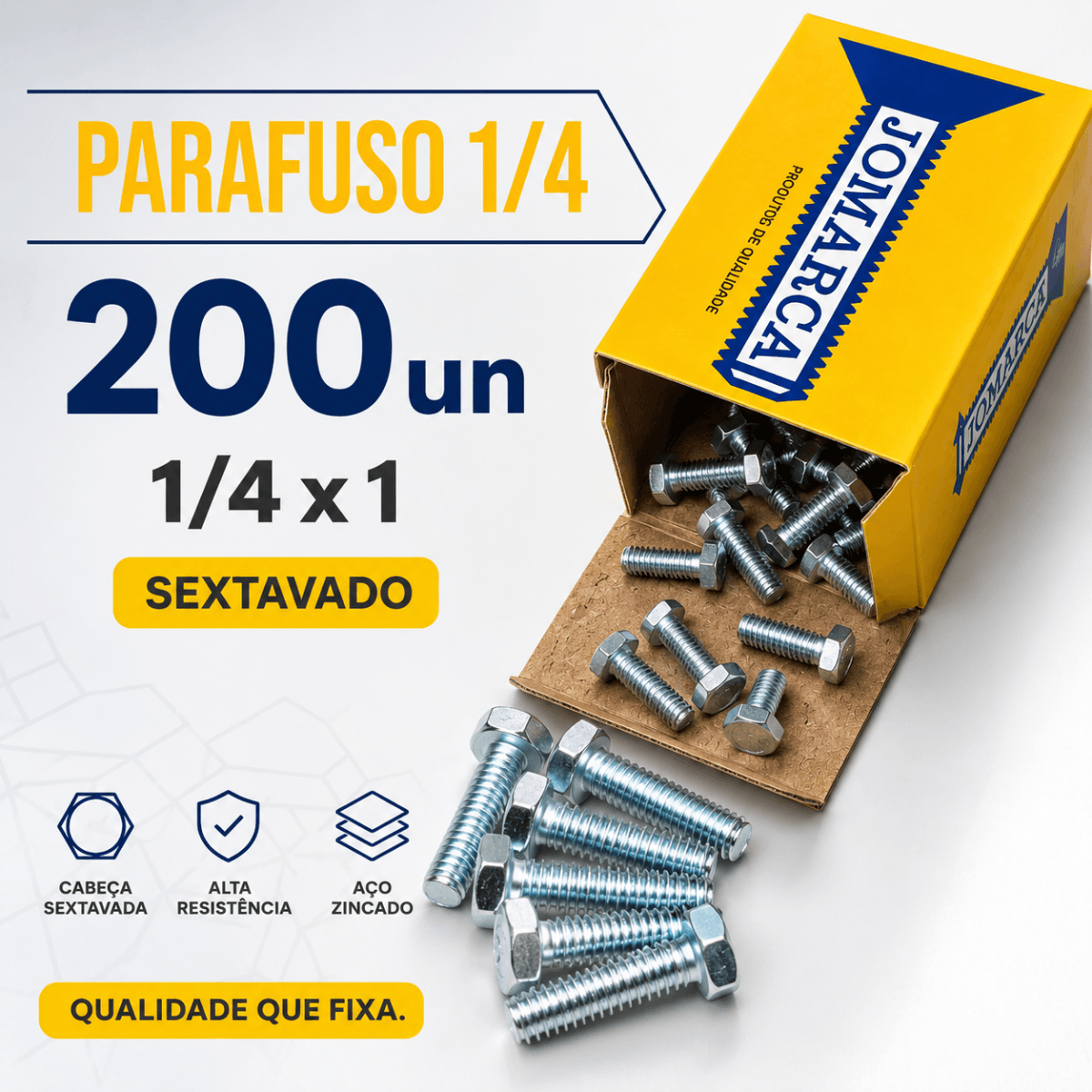 Jogo 200 Parafusos Sextavados 1/4x1 Galvanizados Aço Zincado