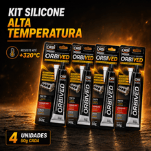 Carregar imagem no visualizador da galeria, Kit 4 Silicone Preto Alta Temperatura Orbived 50g Motor Junta
