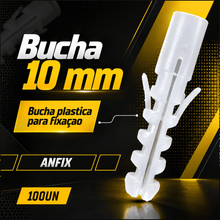 Carregar imagem no visualizador da galeria, Bucha de Plástico 10mm 100 Unidades Anfix para Fixação em Paredes Suportes Prateleiras Armários e Objetos de Parede Casa
