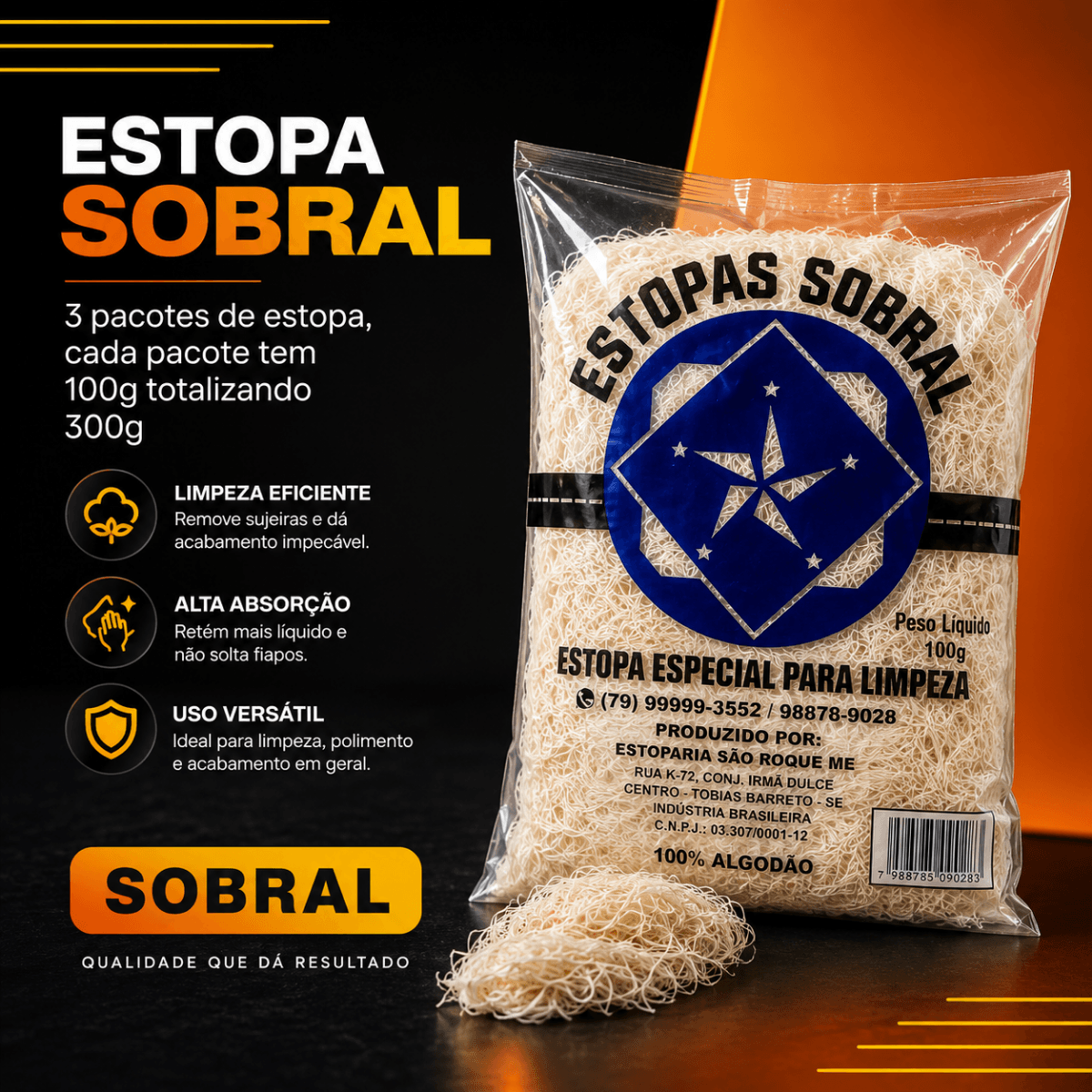 Estopa Sobral 300g Limpeza Polimento Alta Absorção Pro
