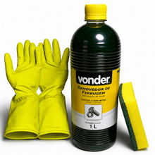 Carregar imagem no visualizador da galeria, Kit Vonder Desengraxam-te e Removedor de Ferrugem 1L + Luva e Esponja
