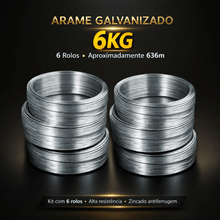 Carregar imagem no visualizador da galeria, Kit 6 Arames Galvanizado 18 BWG 6kg 630m 6 Rolos
