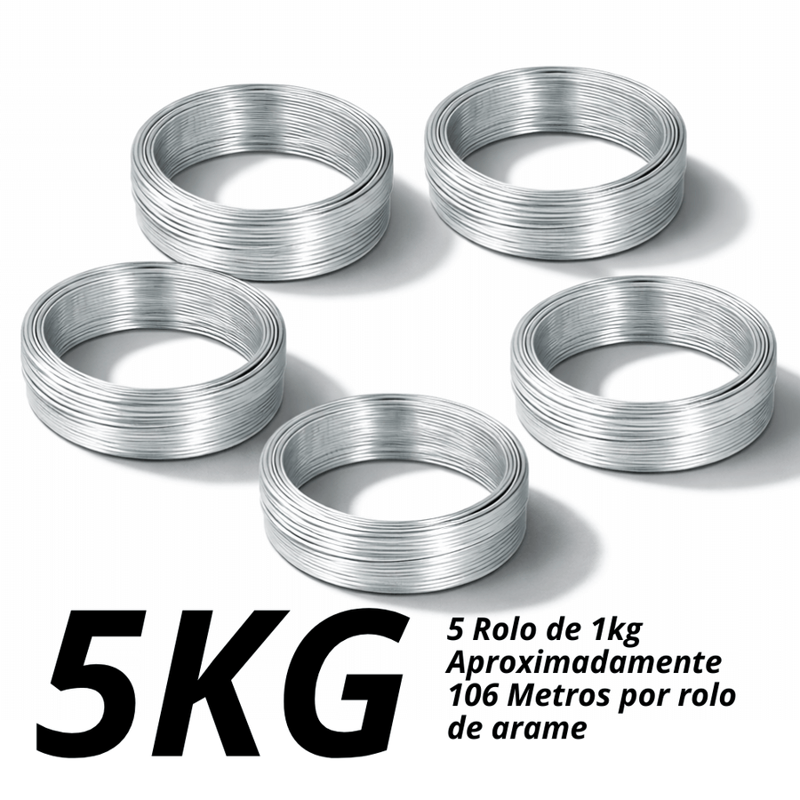 5 Arames Galvanizado 18 BWG Kit 5 Rolos 1kg Total 5kg 525m