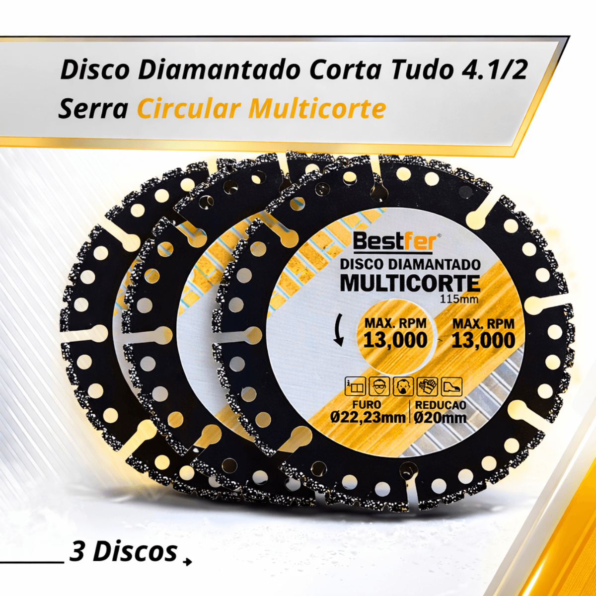 Disco Diamantado Corta Tudo 4.1/2 Serra Circular Multicorte Kit 3 Unidades Bestfer