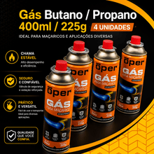 Carregar imagem no visualizador da galeria, Refil Gás Butano 400ml para Maçarico 225g Open 4un
