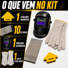 Carregar imagem no visualizador da galeria, Kit Solda Máscara Automática Autoescurecimento + Luva Raspa + 1 Esquadro Magnético + 10 Eletrodos
