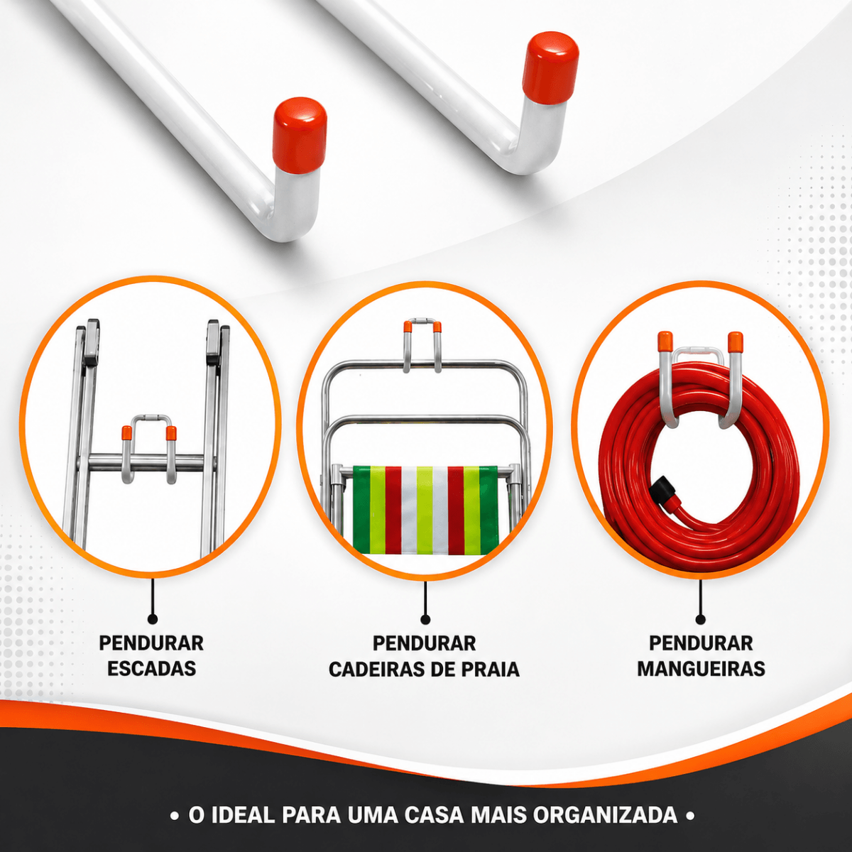 Kit 3 Suportes Multiuso 30kg de Parede Organizador para Escada Mangueira Cadeira de Praia com Parafusos