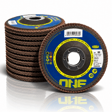 Carregar imagem no visualizador da galeria, Kit 5 Discos Flap 4.1/2 Grão 80 Tyrolit One 115mm Óxido de Alumínio para Desbaste e Acabamento em Metal e Aço Inox Profi
