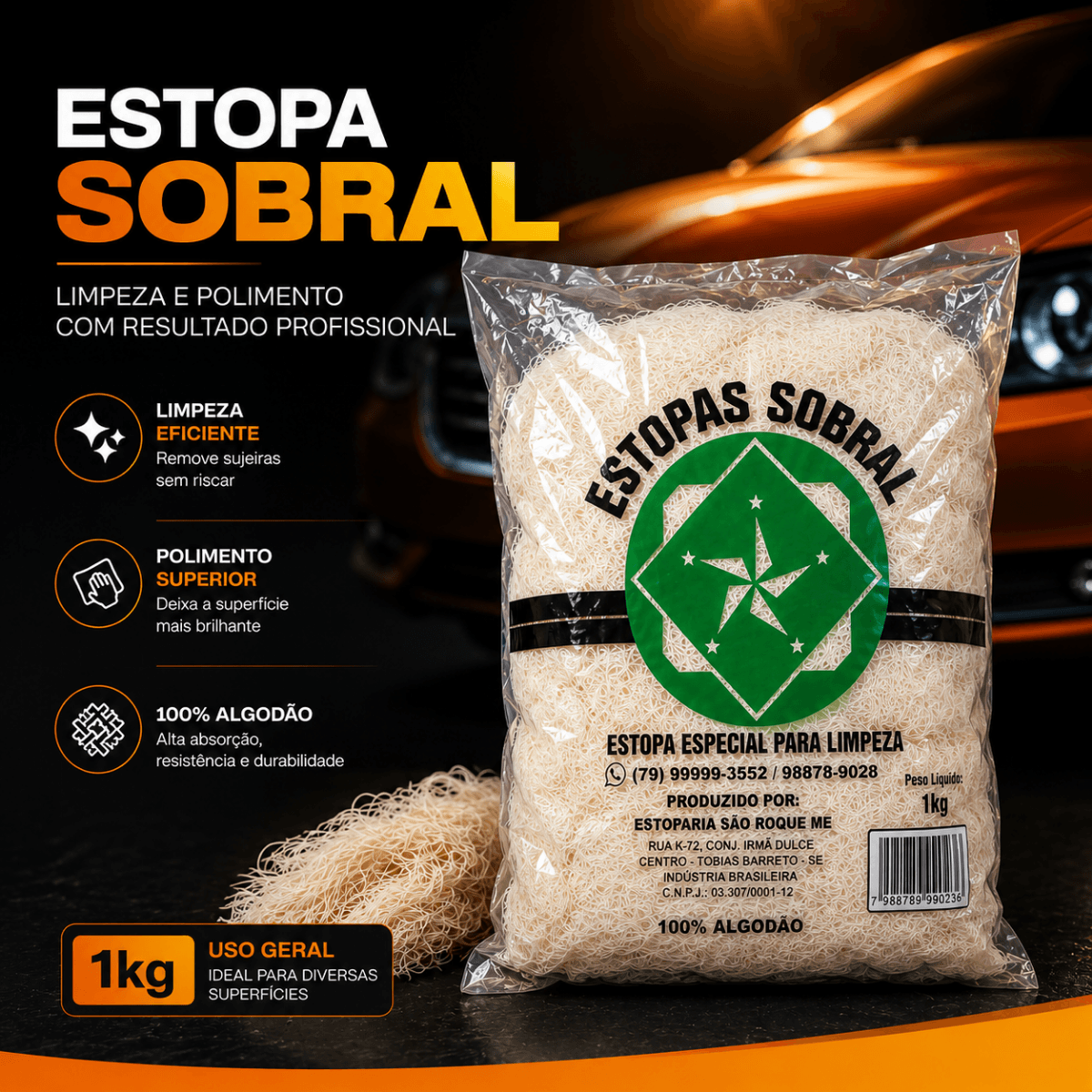 Estopa Sobral 1kg Limpeza Polimento Alta Absorção Pro