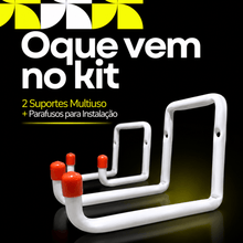Carregar imagem no visualizador da galeria, Kit 2 Suportes Multiuso 30kg de Parede Organizador para Escada Mangueira Cadeira de Praia com Parafusos

