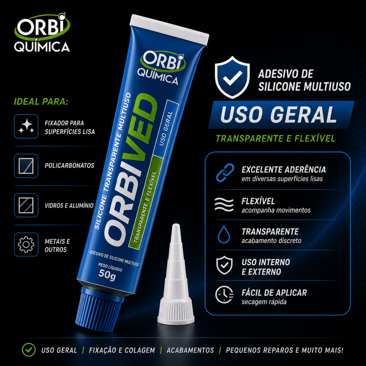 Kit 2 Silicone Transparente Multiuso Orbived 50g Uso Geral