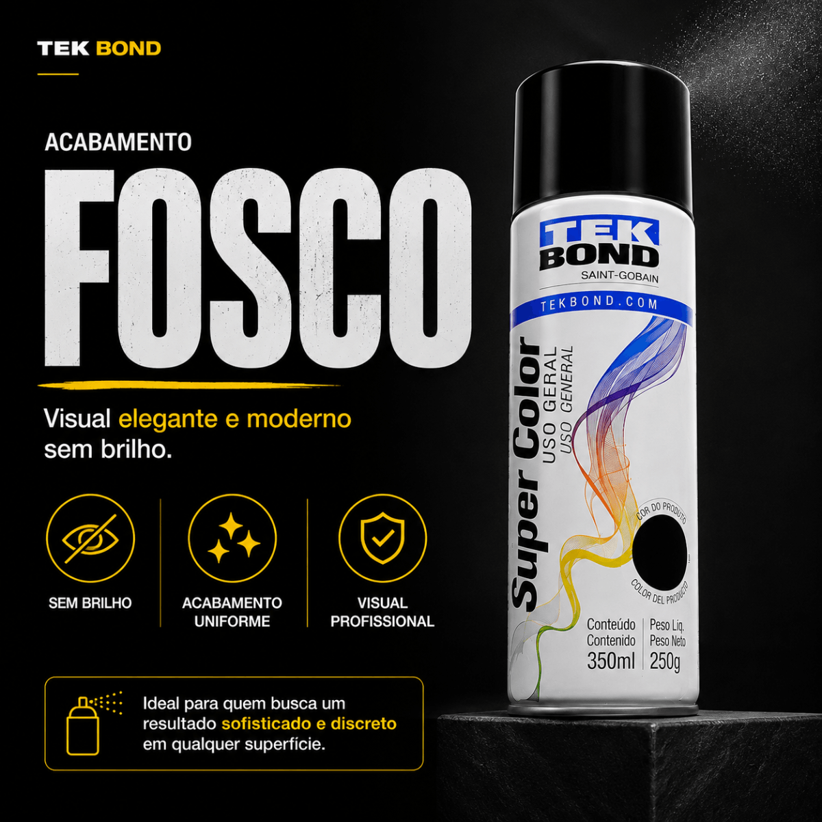 Tinta Spray Preto Fosco Tekbond Uso Geral 350ml Multiuso