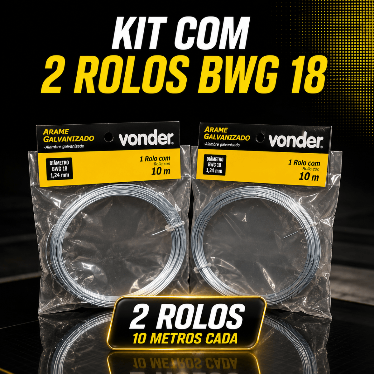 Kit 2 Arames Galvanizados Vonder BWG 18 1,24mm 10 Metros Cada