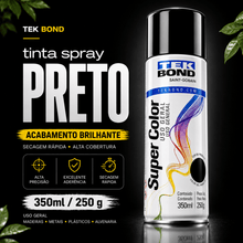 Carregar imagem no visualizador da galeria, Tinta Spray Preto Brilhante Tekbond Uso Geral 350ml
