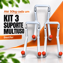 Carregar imagem no visualizador da galeria, Kit 3 Suportes Multiuso 30kg de Parede Organizador para Escada Mangueira Cadeira de Praia com Parafusos
