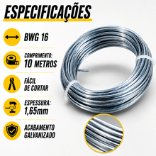 Carregar imagem no visualizador da galeria, Arame Galvanizado BWG 16 10 Metros Vonder 1,65mm Resistente para Amarrações, Jardinagem e Reparos

