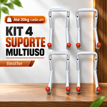 Carregar imagem no visualizador da galeria, Kit 4 Suportes Multiuso de Parede Organizador para Escada Mangueira Cadeira de Praia com Parafusos
