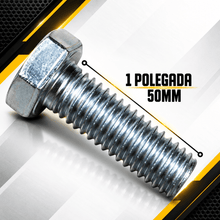 Carregar imagem no visualizador da galeria, Parafuso Sextavado 3/8 x 1 Pol 50mm Galvanizado 100un Chave 19mm Rosca NC Fixação Metálica Profissional Alta Resistência
