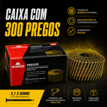 Carregar imagem no visualizador da galeria, 300 Pregos Anelado em Rolo Galvanizado P/ Pregador 550 300un
