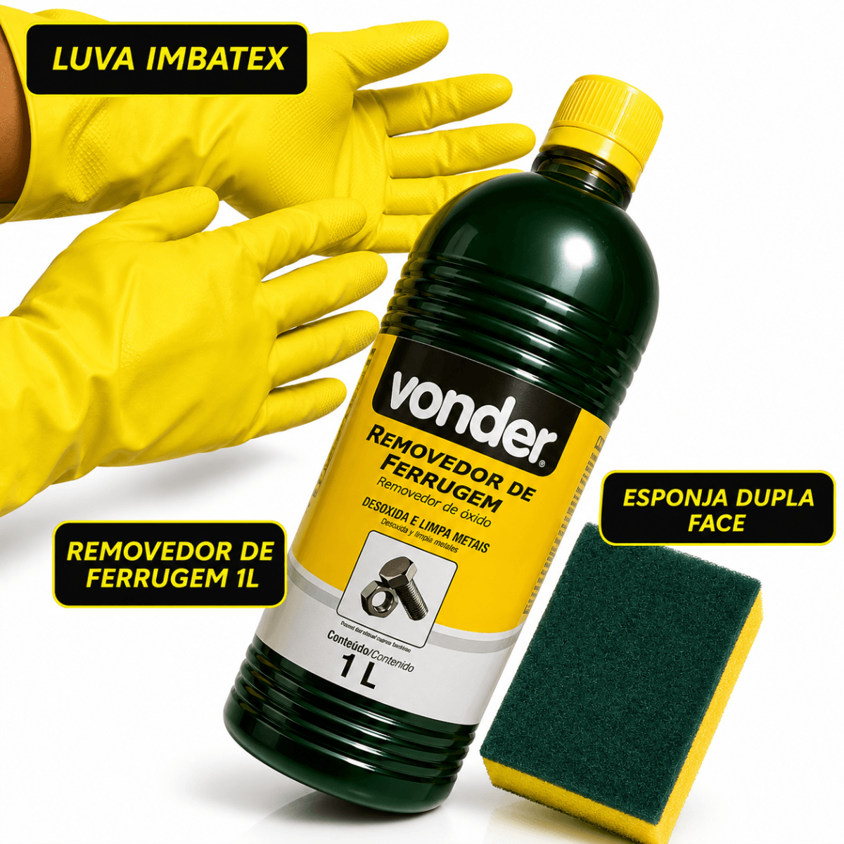 Kit Vonder Desengraxam-te e Removedor de Ferrugem 1L + Luva e Esponja