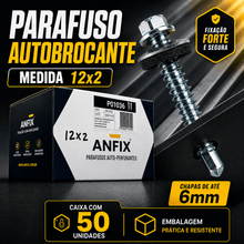 Carregar imagem no visualizador da galeria, Parafuso Autobrocante 12x2 Chave 5/16 Caixa 50un Ponta Brocante Zincado com Arruela para Telha Metalon Chapa Aço Rufos K
